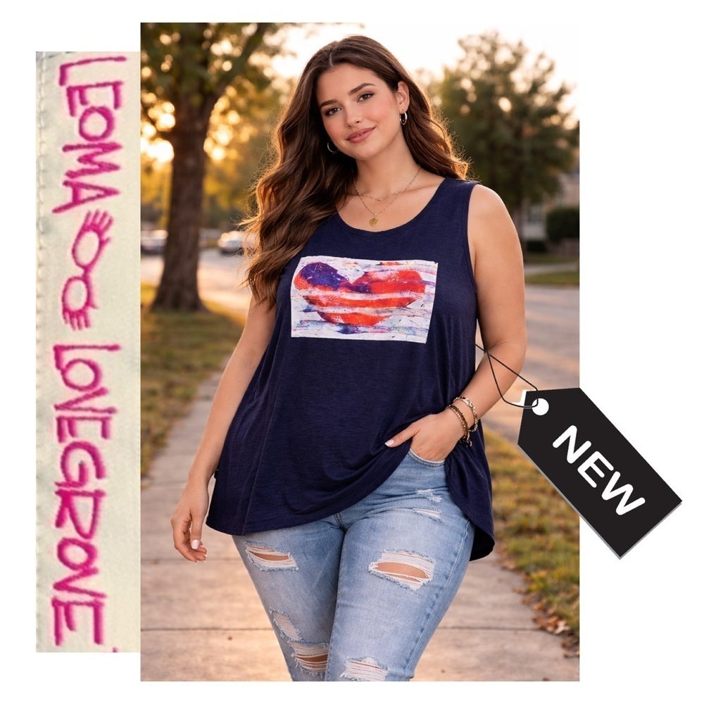 NWT bealls navy tank top usa flag leoma love grove size XXL